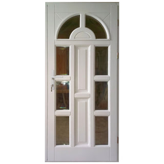 Indgangsdør i træ, Zsuzsana, med buet glas, højrehængslet, 98×208 cm