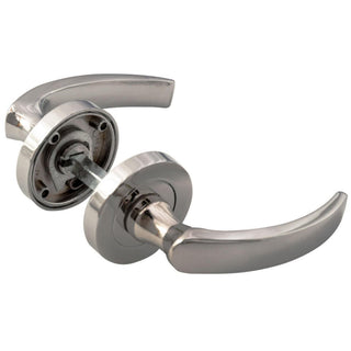 Dørgreb med rund rosette til metaldør, Jazz Baston Ozen, messing, forkromet, 130×50 mm