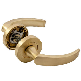 Dørgreb med rund rosette til metaldør, Jazz Baston Ozen, messing, guldfarvet, 130×50 mm