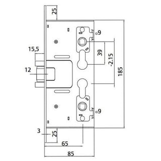 Indbygget dørlås til multifunktionsdør, Assa Abloy, 72 x 65 mm