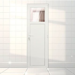 Inder-/yderdør i PVC med termorude 1/3, type 1, 4-kammer, aluminiumstærskel, højre, 77×202 cm