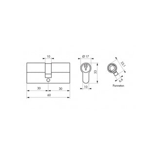 Sikkerhedscylinder europrofil Serruprix Thirard, zink-aluminium, forniklet, 5 vendbare nøgler, 30×30 mm
