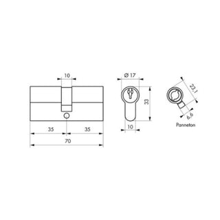 Sikkerhedscylinder europrofil Serruprix Thirard, zink-aluminium, forniklet, 5 vendbare nøgler, 35×35 mm