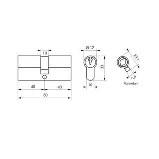 Sikkerhedscylinder europrofil Serruprix Thirard, zink-aluminium, forniklet, 5 vendbare nøgler, 40×40 mm