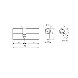 Sikkerhedscylinder europrofil Serruprix Thirard, zink-aluminium, forniklet, 5 vendbare nøgler, 45×50 mm