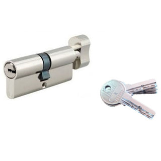 Sikkerhedscylinder europrofil Serruprix Thirard, med knop, zink-aluminium, forniklet, 5 vendbare nøgler, 30×40 mm