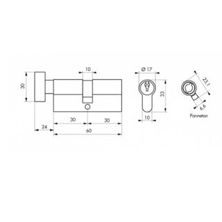 Sikkerhedscylinder europrofil Serruprix Thirard, med knop, zink-aluminium, 5 vendbare nøgler, 30×30 mm