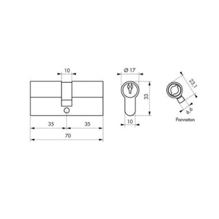 Sikkerhedscylinder europrofil Serruprix Thirard, zink-aluminium, 5 vendbare nøgler, 35×35 mm