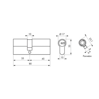 Sikkerhedscylinder europrofil Serruprix Thirard, zink-aluminium, 5 vendbare nøgler, 35×45 mm