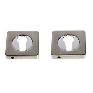 Firkantet rosette til trædør, ESC08 PZ(Y) RS55 SN/CP, zamak, satin + krom, 55 mm, 2 stk./sæt