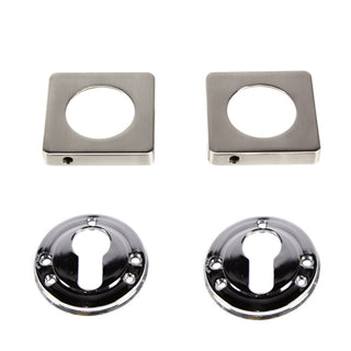 Firkantet rosette til trædør, ESC08 PZ(Y) RS55 SN/CP, zamak, satin + krom, 55 mm, 2 stk./sæt