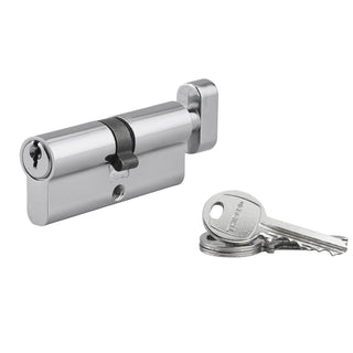 Låsecylinder Thirard, europæisk profil, med knop, forniklet, 3 nøgler, 34×34 mm