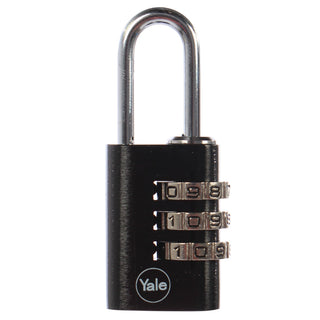 Hængelås med kodelås, Yale, aluminium, 3 koder, forskellige farver, 20×10 mm