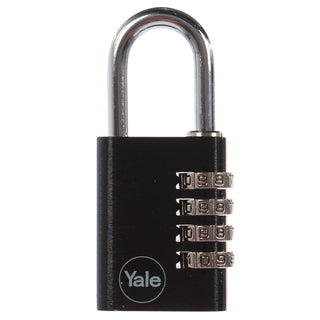 Hængelås med kodelås, Yale, aluminium, 4 koder, forskellige farver, 38×15 mm