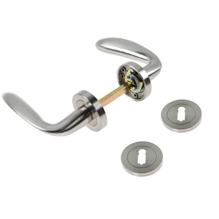 Dørgreb med rund rosette til indendørsdør, BestImp K81, metallegering, satin 120×50 mm