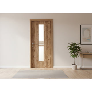 Indendørsdør med glas, cellekonstruktion, D2, venstre, 3D-eg, 66×202 cm