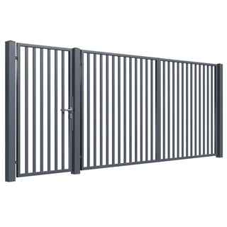 Metalport Sæt M48 – Ganglåge Venstre/Højre + Dobbelt Autoport – 4280x1800 mm – Sort RAL 9005
