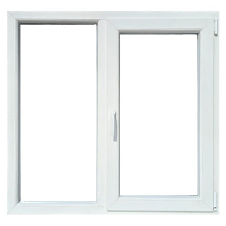 Vindue i PVC med termorude, Gealan, 6 kamre, 116 × 114 cm, fast + drejekip, højre