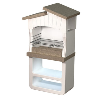 SAROM Caorle Kulgrill i Beton – 82 x 51,5 x 165 cm – Med Rødt Tag og Sidebord