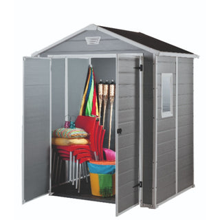 Haveskur i plast Keter Manor 6x5 DD – 175 x 145 x 226 cm, dobbeltdør, ventilationspanel og vindue