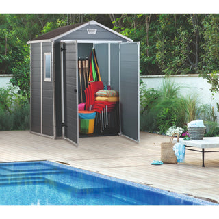 Haveskur i plast Keter Manor 6x5 DD – 175 x 145 x 226 cm, dobbeltdør, ventilationspanel og vindue