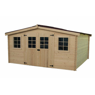 Haveskur i træ BA 4030.02 N – 400 x 300 x 207 cm, 28 mm vægge, dobbeltdør, 4 vinduer