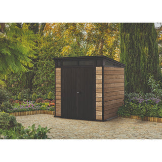 Haveskur i plast Keter Pent 7x7 Ashwood – 216 x 216 x 226 cm, dobbeltdør, vindue, vedligeholdelsesfri