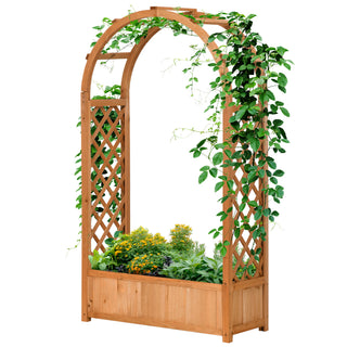Udendørs plantekasse med dekorativ bue & espalier – Outsunny i grantræ | 83 × 36 × 152 cm