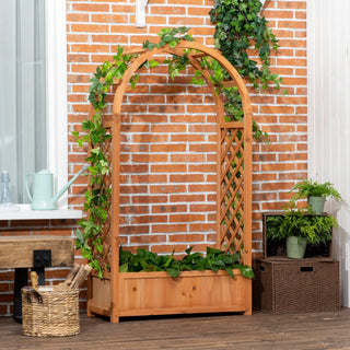 Udendørs plantekasse med dekorativ bue & espalier – Outsunny i grantræ | 83 × 36 × 152 cm