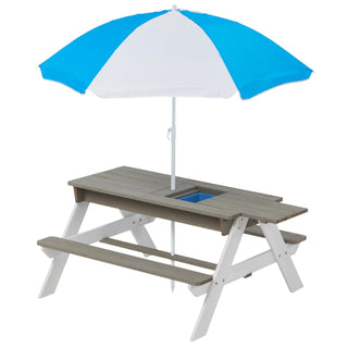 Børne picnicbord Ginger Home 3-i-1 – bord med bænke, justerbar parasol, sand- og vandleg, UV-beskyttelse