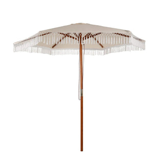Rund parasol, Træramme, Beige, 200 cm