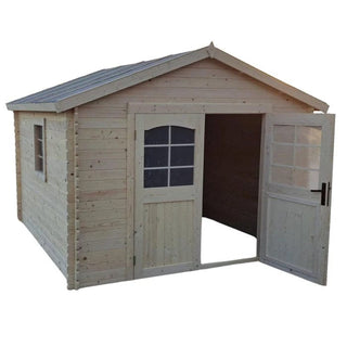 Haveskur / redskabsskur i træ Monde 3030.02 – 315 x 298 x 302 cm, dobbeltdør, vindue, naturfarve