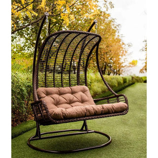 Duat hængestol til 2 personer – brun, med stålramme, 123 x 136 x 192 cm