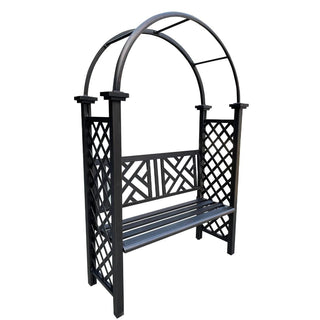 Havepergola i aluminium, klatrerosebue / blomsterstativ og bænk, 128 x 50 x 209 cm, Grandio Mob Retro