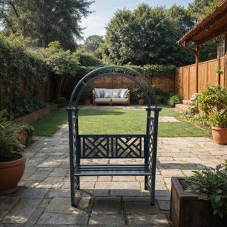 Havepergola i aluminium, klatrerosebue / blomsterstativ og bænk, 128 x 50 x 209 cm, Grandio Mob Retro