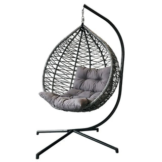 Hængestol Phoenix, til 1 person, metalramme, syntetisk rattan, grå – 122 x 105 x 192 cm