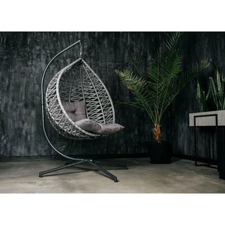 Hængestol Phoenix, til 1 person, metalramme, syntetisk rattan, grå – 122 x 105 x 192 cm