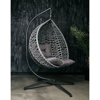 Hængestol Phoenix, til 1 person, metalramme, syntetisk rattan, grå – 122 x 105 x 192 cm