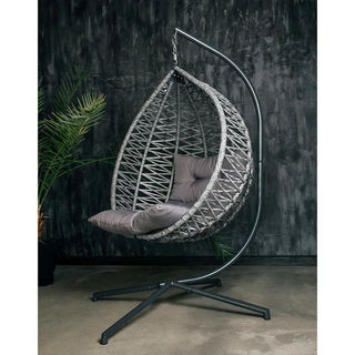 Hængestol Phoenix, til 1 person, metalramme, syntetisk rattan, grå – 122 x 105 x 192 cm