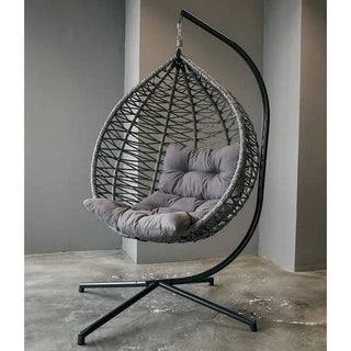 Hængestol Phoenix, til 1 person, metalramme, syntetisk rattan, grå – 122 x 105 x 192 cm