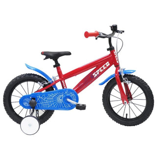 Børnecykel 14" – 1 gear, rød + blå, med støttehjul, fra 4 år