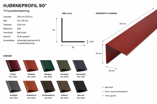 Hjørneprofil 50 × 50 mm Mat 0,50 mm– Til Retro Panel facade