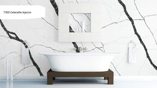 Quartz Calacatta Ajaccio 7300 – Kompositkvarts 320 × 82 × 2 cm