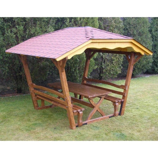 Træpavillon, Rektangulær med bord og 2 bænke, 3,2x3,0x2,4 m