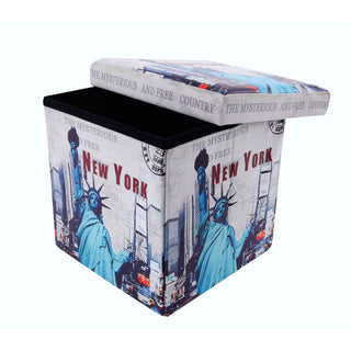 Puf Statue of Liberty med opbevaring, foldbar, firkantet, kunstlæder, 38 × 38 × 38 cm