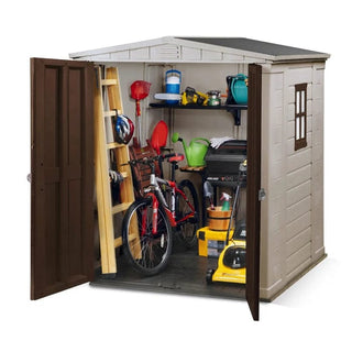 Keter Factor Haveskur / Redskabsskur – 178 x 195,5 x 208 cm | Dobbelt dør | PVC | Beige/Grå