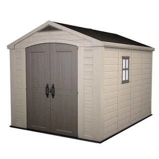 Keter Factor BRW557 Haveskur / Redskabsskur – 256,5 x 331,5 x 243 cm | Dobbelt dør | PVC | Beige/Grå