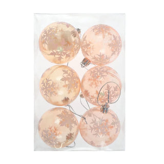 Julekugler – Orange, plast, 6 cm, runde, sæt med 6 stk.