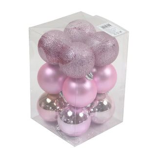 Julekugler – Rosa, plast, 6 cm, runde, sæt med 12 stk.