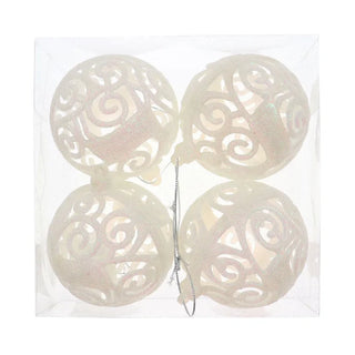 Julekugler – Creme, 8 cm, plast, 4 stk. sæt